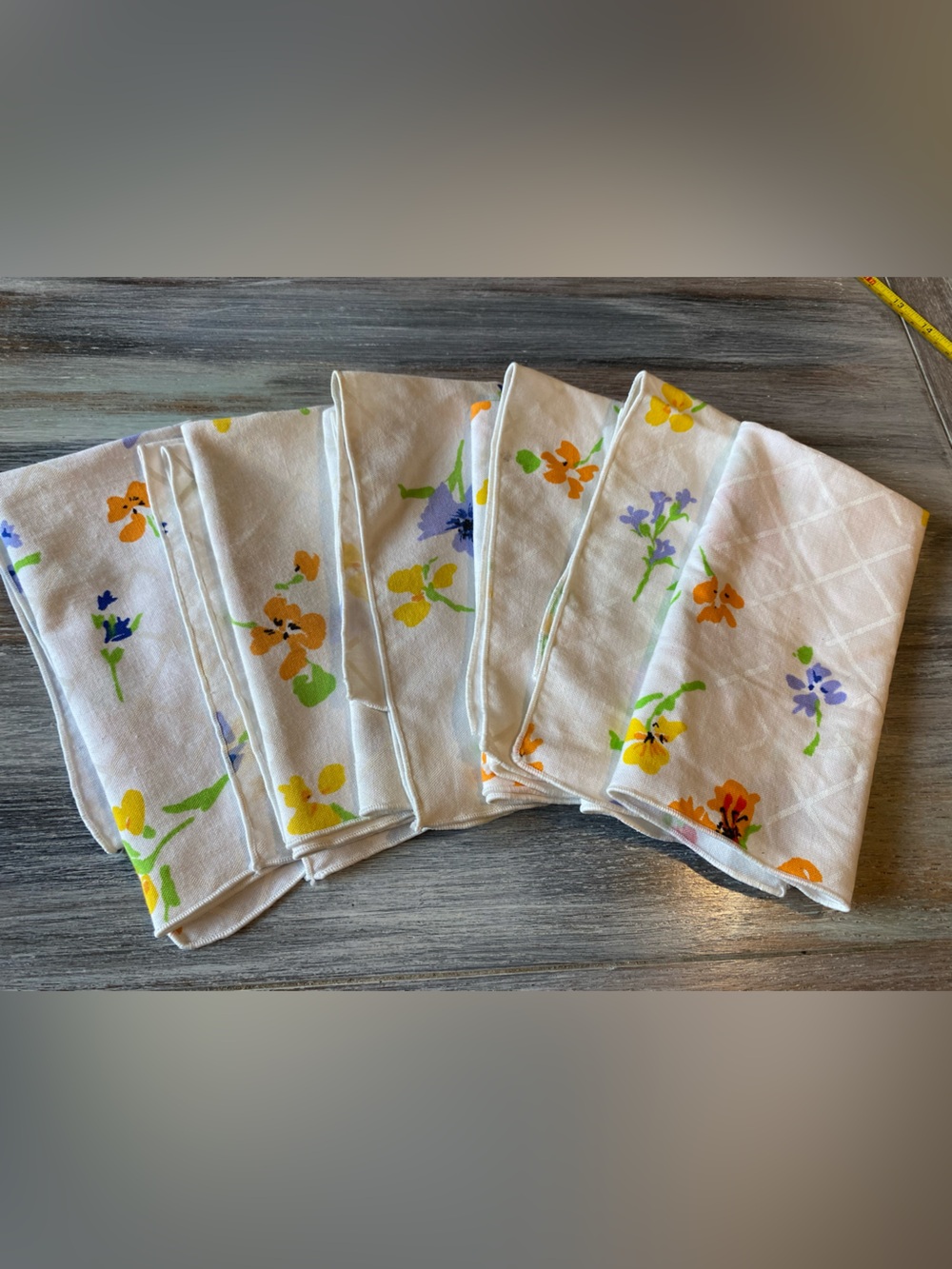 Cloth Napkin Primary Color Floral Vintage 70s Retro Lot Of 6 Dining Kitchen